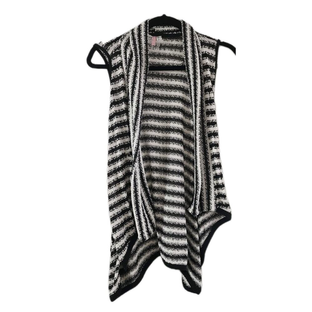 Open Black White Striped Vest Sleeveless Hi-Low Hem V NeckMauve Women Sweater L